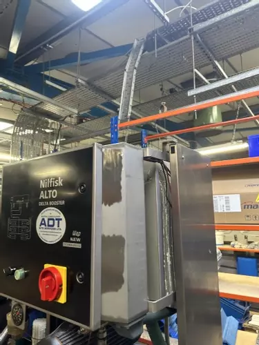 Nilfisk ALTO Delta Booster multi-pump system prior to water tank and system upgrades in a Birmingham food processing factory, before improvements to support higher demand during nightly clean-down operations.